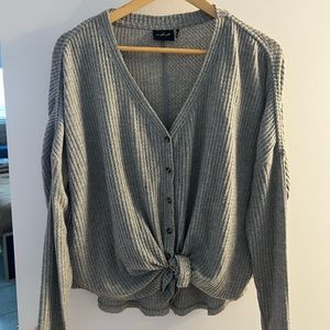Grey knit cardigan sweater
